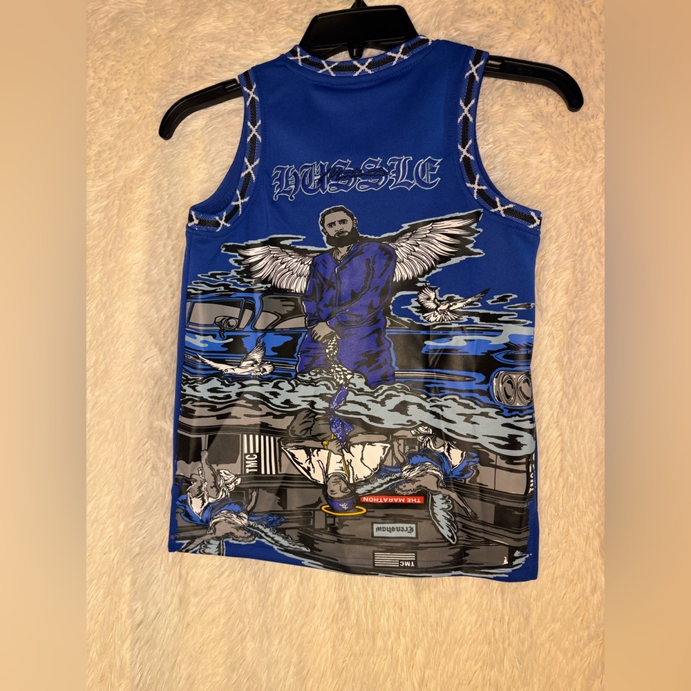 NWT Brand X Nipsey Hussle Youth Jersey XS Blue Graphic All Money In Tank - Picture 4 of 4